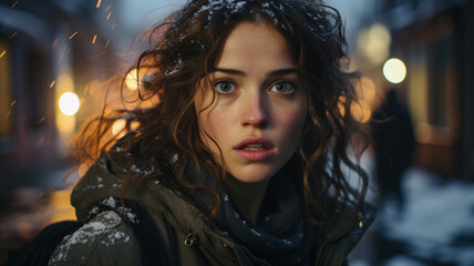 Scene from an intense drama. Depicting very tense emotions, suspenseful situation and has the feeling of a murder mystery set in a Nordic country.