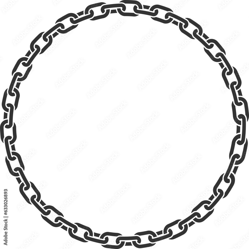 Aufkleber texture chain round frame. circle border chains silhouette black and white isolated on background. c