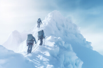 sport mountain winter group nature blizzard hiking snow adventure landscape. Generative AI. - obrazy, fototapety, plakaty
