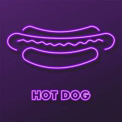 hot dog neon sign, modern glowing banner design, colorful modern design trends on black background. Vector illustration.
