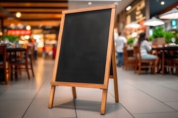 Blank restaurant shop sign or menu boards near the entrance to restaurant. Cafe menu on the street. Generative AI
