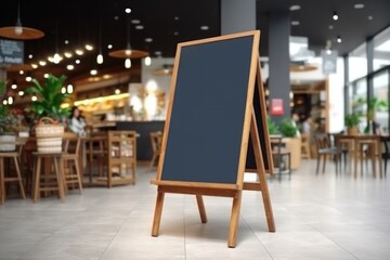 Blank restaurant shop sign or menu boards near the entrance to restaurant. Cafe menu on the street. Generative AI
