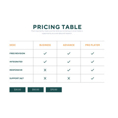 3 plan pricing table template design, white theme