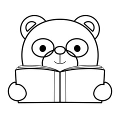 Hand drawing brown bear reading a book element , for coloring book.