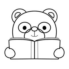 Hand drawing brown bear reading a book element , for coloring book.