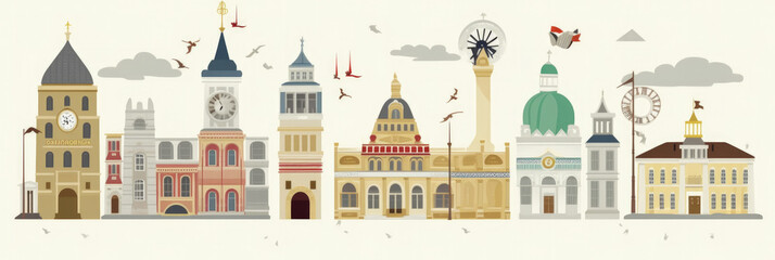 Istanbul city panorama, urban landscape with modern buildings. Business travel and travelling of landmarks. Illustration, web background. Skyscraper silhouette. Turkey - Generative AI