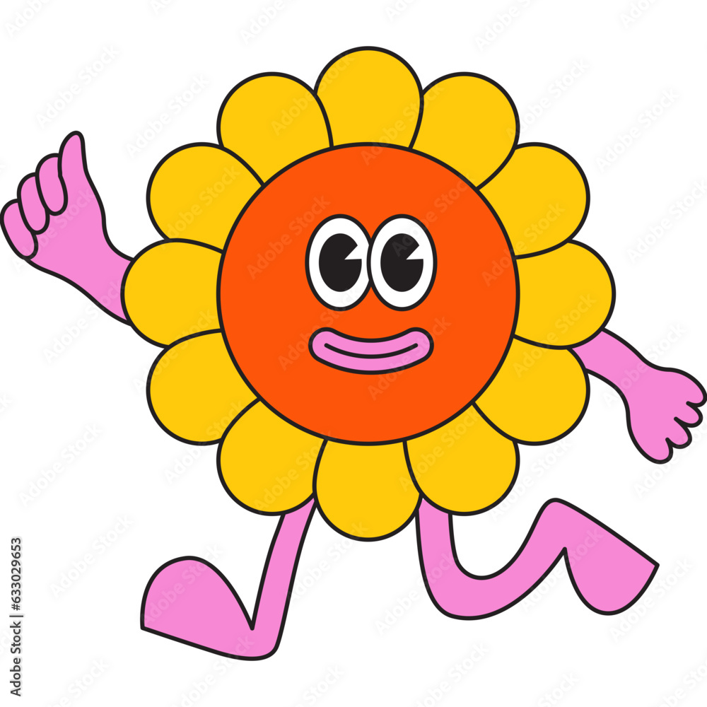 Poster vector in simple linear style - design templates and stickers - hippie, happy and groovy smiling cha
