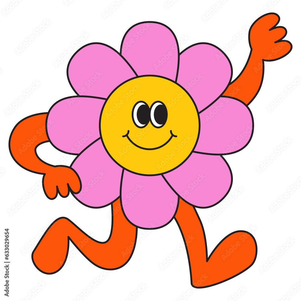 Poster vector in simple linear style - design templates and stickers - hippie, happy and groovy smiling cha