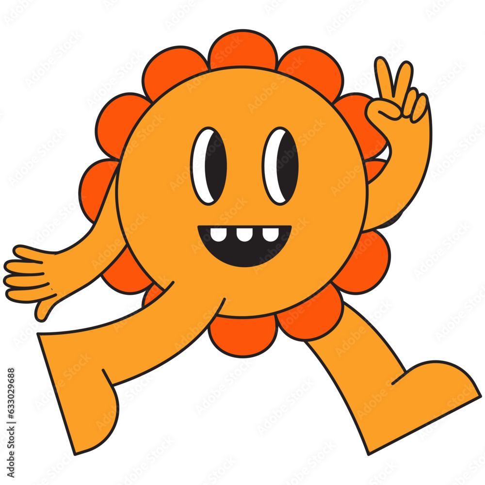 Poster vector in simple linear style - design templates and stickers - hippie, happy and groovy smiling cha