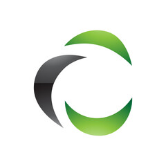 Black and Green Glossy Crescent Shaped Letter C Icon
