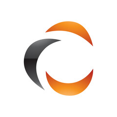 Black and Orange Glossy Crescent Shaped Letter C Icon