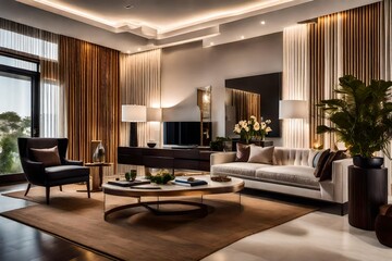 Naklejka na ściany i meble modern living room with expensive furniture, luxury lifestyle - Generative AI