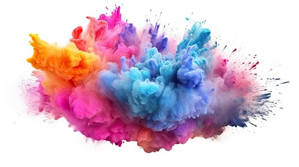 The bright powder exploding. Take flight with this lovely powder in a rainbow of hues. The dazzling color powder cloud on a white background