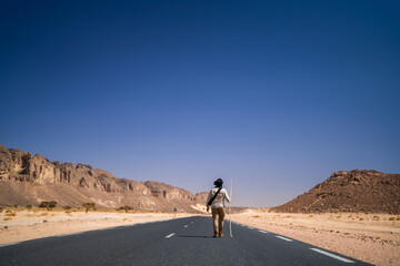 view in the Sahara desert of Tadrart rouge tassili najer in Djanet City  ,Algeria.colorful orange sand, rocky mountains