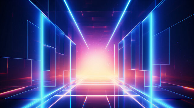 Abstract curved geometric minimalist three-dimensional space, science fiction scene background map