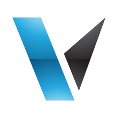 Blue and Black Glossy Geometrical Shaped Letter V Icon
