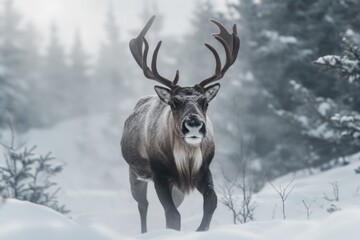 Naklejka na ściany i meble Reindeer in the snowy winter
