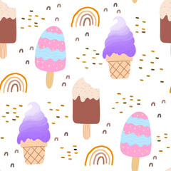 Ice cream seamless pattern. Vector background for design, textile, fabric, baby clothes