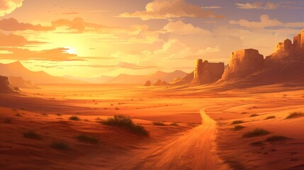 Fototapeta na wymiar Landscape with country road, empty asphalt road on sunset background. Multicolor vibrant outdoors horizontal image, Generative AI illustration
