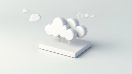 3D white cloud icon minimal style, cloud computing online service, digital technology security concept, Generative AI illustration
