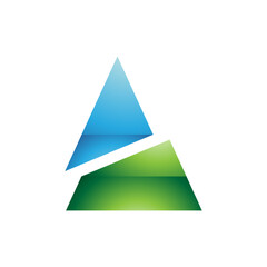 Blue and Green Glossy Split Triangle Shaped Letter A Icon