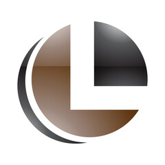 Brown and Black Glossy Circle Shaped Letter L Icon