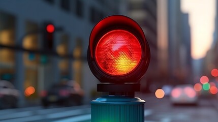 Illustration of a traffic light showing red signal on the side of a road