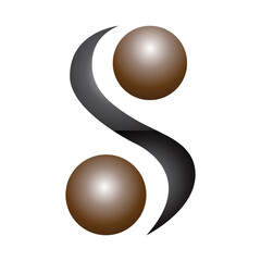 Brown and Black Glossy Letter S Icon with Spheres