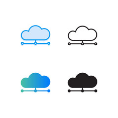 set of cloud computing icons with four style graphic