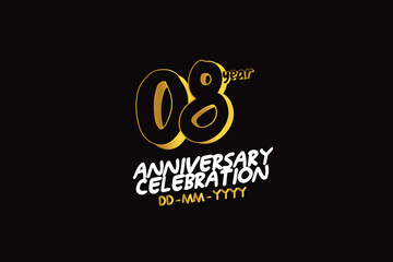 8th, 8 years, 8 year anniversary gold color on black background abstract style logotype. anniversary with gold color isolated on black background, vector design for celebration vector