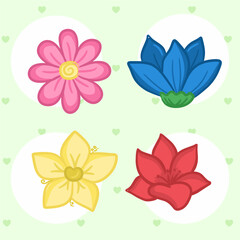 Set of four colored flower