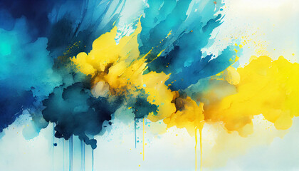 Blue and yellow abstract watercolor background, Ai generated image