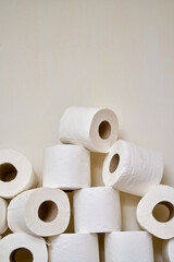White toilet paper on a bathroom shelf.