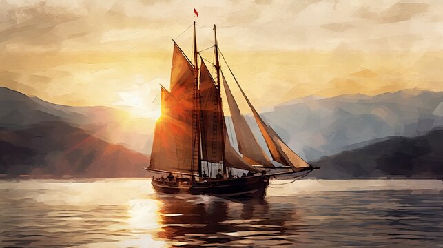 oil painting of a sailboat