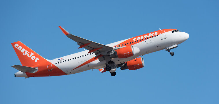 Tenerife, Spain august 5st, 2023. EasyJet Airlines Airbus A320-214. EasyJet Airlines flies in the blue sky