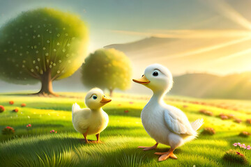 two ducks on a grass