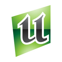 Green and Black Glossy Distorted Square Shaped Letter U Icon