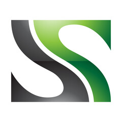 Green and Black Glossy Fish Fin Shaped Letter S Icon