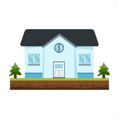Vector illustration of a spacious and comfortable house with a clean yard