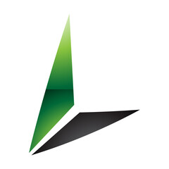 Green and Black Glossy Letter L Icon with Triangles