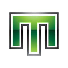 Green and Black Glossy Letter M Icon with an Outer Stripe