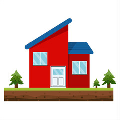 Vector illustration of a comfortable minimalist house with a clean yard