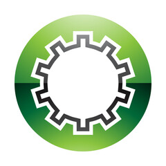 Green and Black Glossy Letter O Icon with Castle Wall Pattern