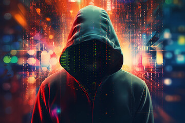 Hacker in Hoodie - Cybersecurity Threat and Digital Intrusion. AI Generated.