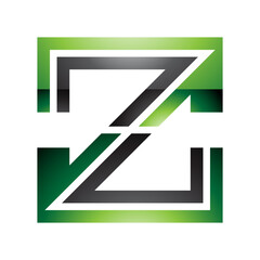 Green and Black Glossy Striped Shaped Letter Z Icon