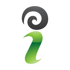 Fototapeta premium Green and Black Glossy Swirly Letter I Icon