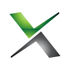 Obraz premium Green and Black Glossy Tick Shaped Letter X Icon