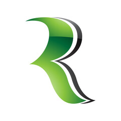 Green and Black Glossy Wavy Shaped Letter R Icon