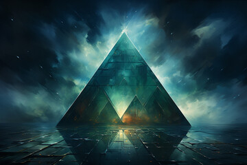 Ethereal triangle canvas painted in light pink, white, and opulent gold accents Generative AI