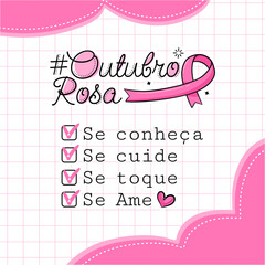 Banner in portuguese for composition october pink breast cancer prevention brazil